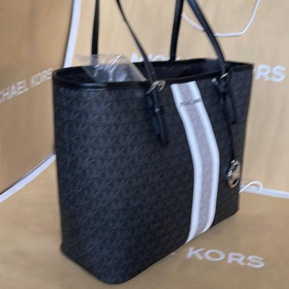 Michael Kors Jet Set Travel Medium Carryall Tote Black Multi - Picture 6 of 14